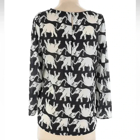 ModCloth Elephant Day Parade Black & White Long Sleeve Top Blouse Size XS - Picture 2 of 5